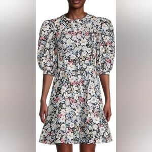 Rachel Parcell Floral Cotton Puff Sleeves Mini Dress Size LG